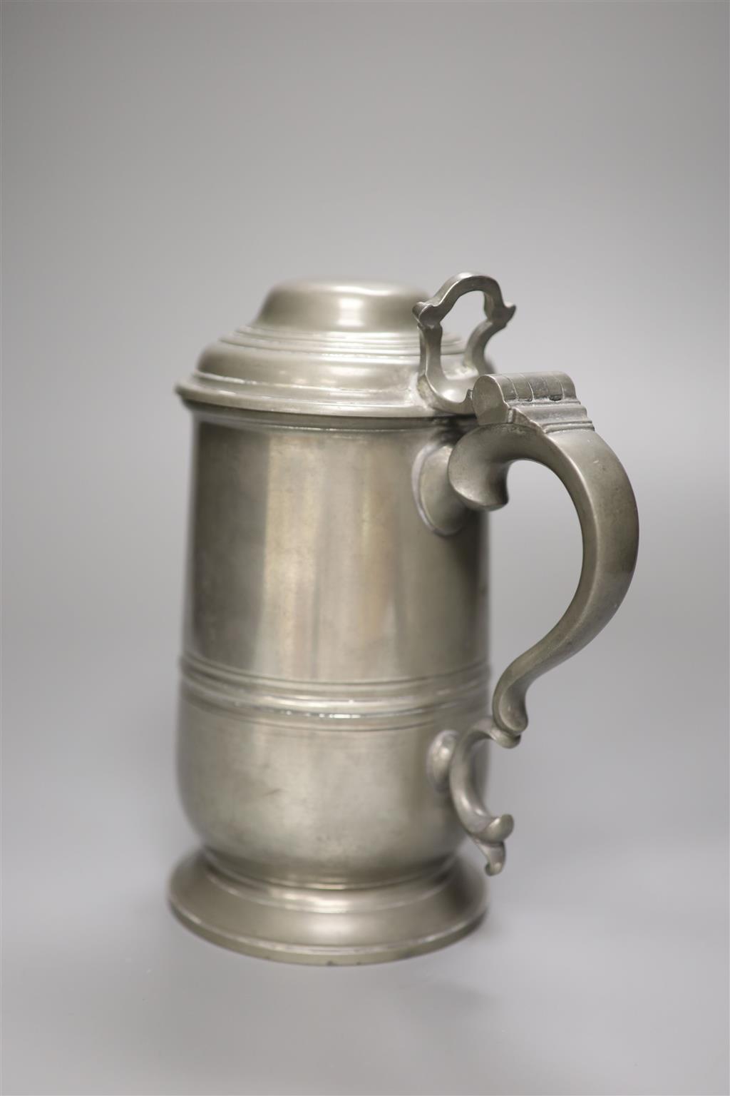 A novelty Alfred Dunhill pewter tobacco caddy, in the form of a lidded tankard, the hinged cover revealing a lidded interior, 22cm high